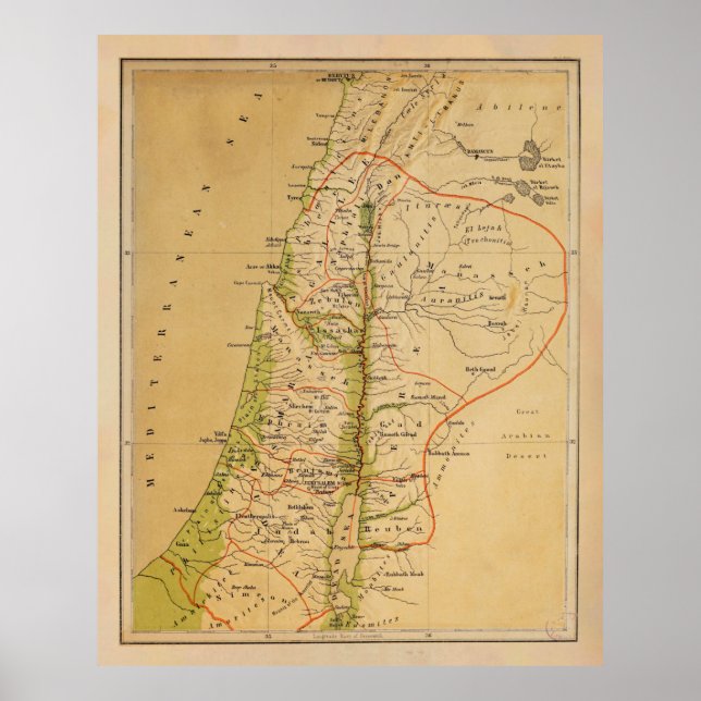 Póster Mapa físico de la vieja Palestina (1881) (Frente)
