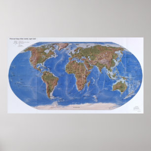 Póster Mapa físico del mundo, abril de 2007