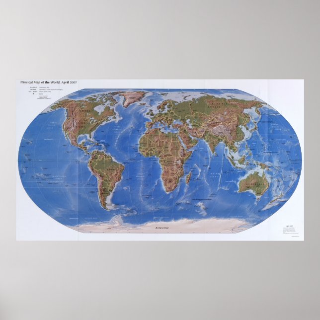 Póster Mapa físico del mundo, abril de 2007 (Frente)