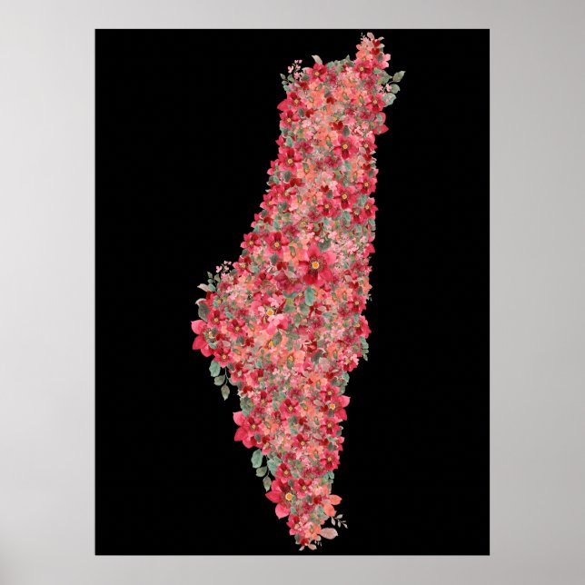 Póster Mapa floral palestino de libertad artística para p (Frente)