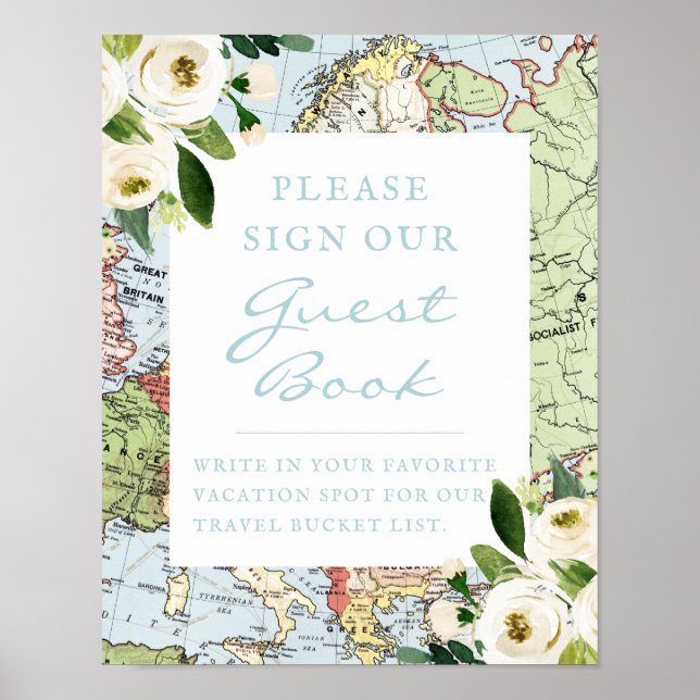 Póster Mapa floral Viaje Tema Rótulo del libro invitado (Frente)