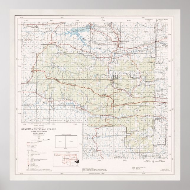 Póster Mapa forestal nacional antiguo de Ouachita (1970) (Frente)