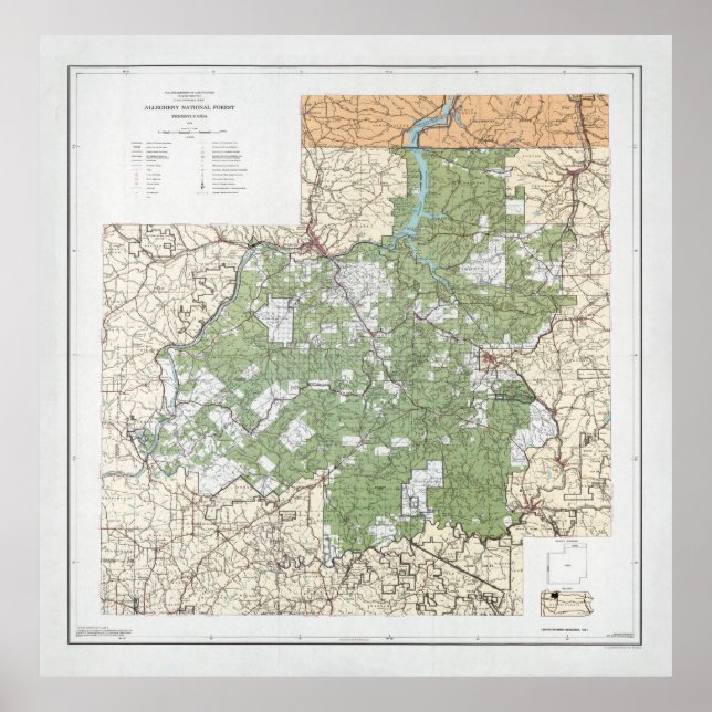 Póster Mapa forestal nacional de Allegheny (1974) Pensilv (Frente)