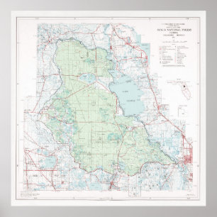 Póster Mapa forestal nacional de Ocala (1971) Florida Woo