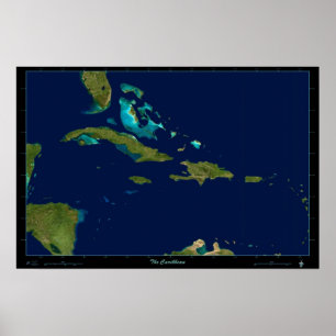 Póster Mapa fotográfico del poster satelital caribeño
