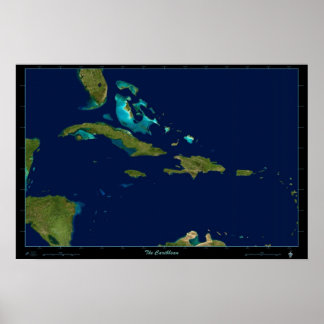 Póster Mapa fotográfico del poster satelital caribeño