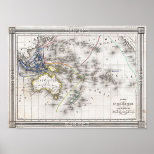 Póster Mapa francés de Australia y Polinesia
