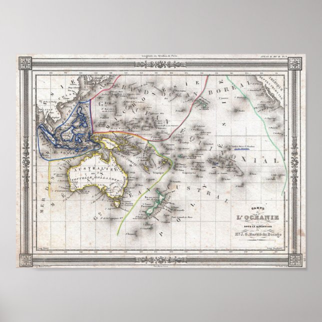 Póster Mapa francés de Australia y Polinesia (Frente)