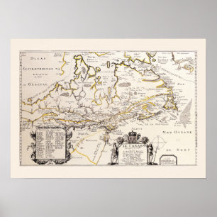 Póster Mapa Francés de Canadá (Quebec) por Champlain 1677