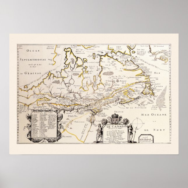 Póster Mapa Francés de Canadá (Quebec) por Champlain 1677 (Frente)