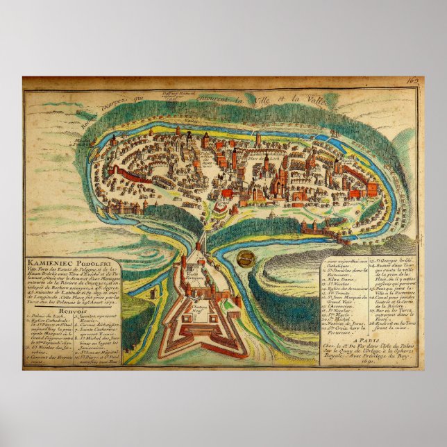 Póster Mapa francés de la ciudad de Kamianets Podilskyi d (Frente)