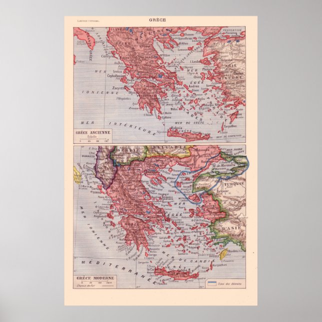 Póster Mapa francés vintage, 1920, Grecia (Frente)