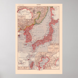 Póster Mapa francés vintage, 1920, Japón
