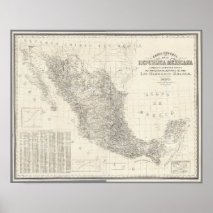 Póster Mapa general de Carta de la Republica Mexicana