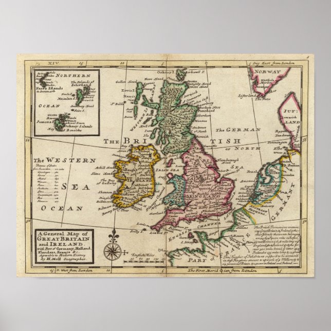 Póster Mapa general de Gran Bretaña e Irlanda (Frente)
