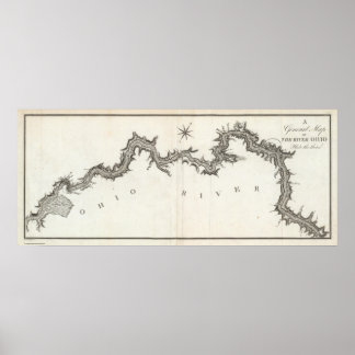 Póster Mapa general del río Ohio, traza la tercera