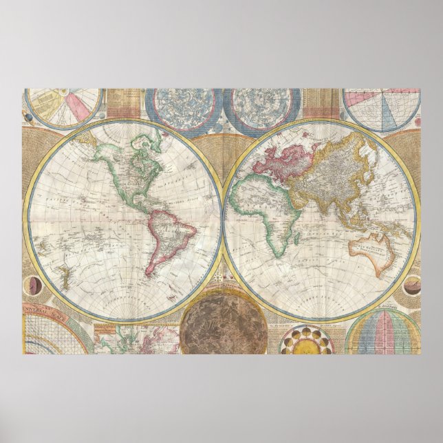 Póster Mapa general vintage del mundo (Frente)