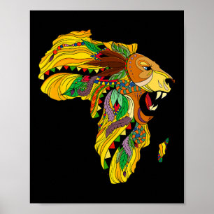 Póster Mapa genial de África León Tril Rey africano Histo