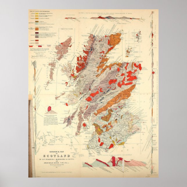 Póster Mapa geológico de Escocia Vintage (1865) (Frente)