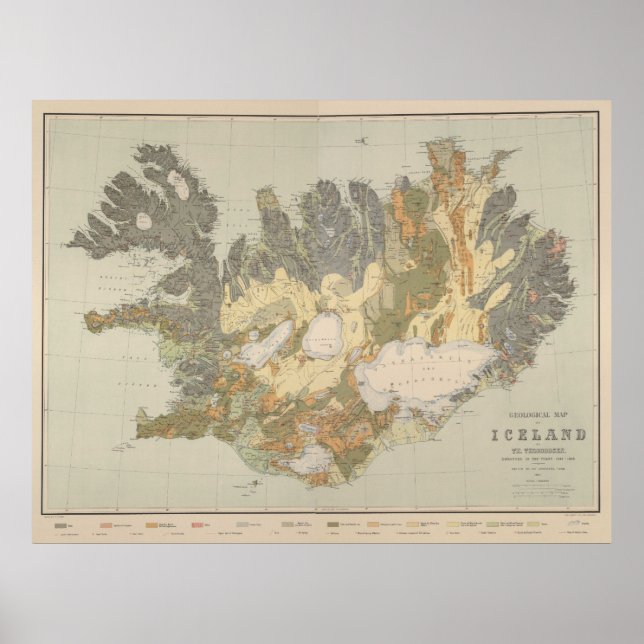 Póster Mapa geológico de Islandia (1901) (Frente)