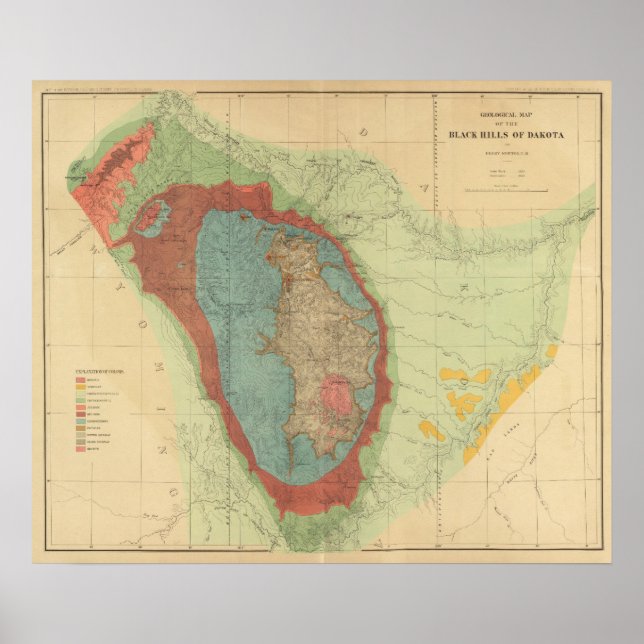 Póster Mapa geológico de las Black Hills de Dakota (Frente)