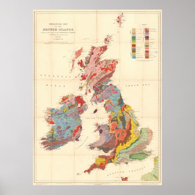 Póster Mapa geológico de las Islas Británicas (1912) (Frente)
