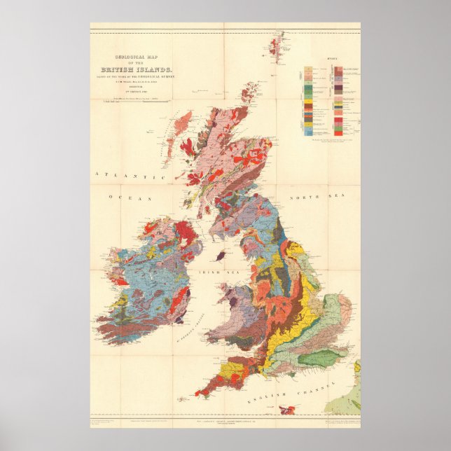 Póster Mapa geológico de las Islas Británicas (1912) (Frente)