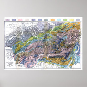 Póster Mapa geológico de los Alpes (1876)