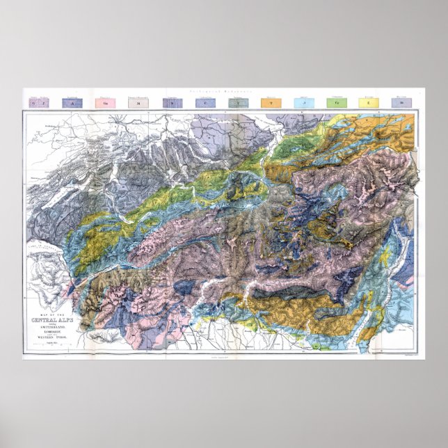 Póster Mapa geológico de los Alpes (1876) (Frente)