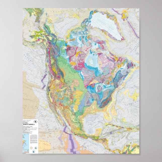 Póster Mapa Geológico De Los USGS En Norteamérica (Frente)