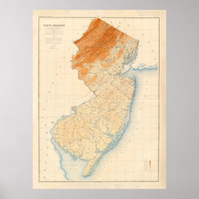 Póster Mapa geológico de Nueva Jersey antiguo (1888) (Frente)