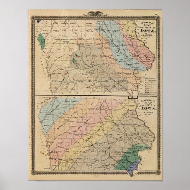 Póster Mapa geológico del estado de Iowa (Frente)