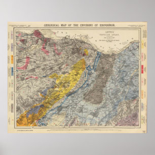 Póster Mapa geológico del vintage de Edimburgo Escocia
