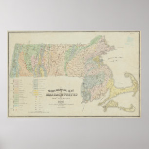 Póster Mapa geológico del vintage de Massachusetts (1841)