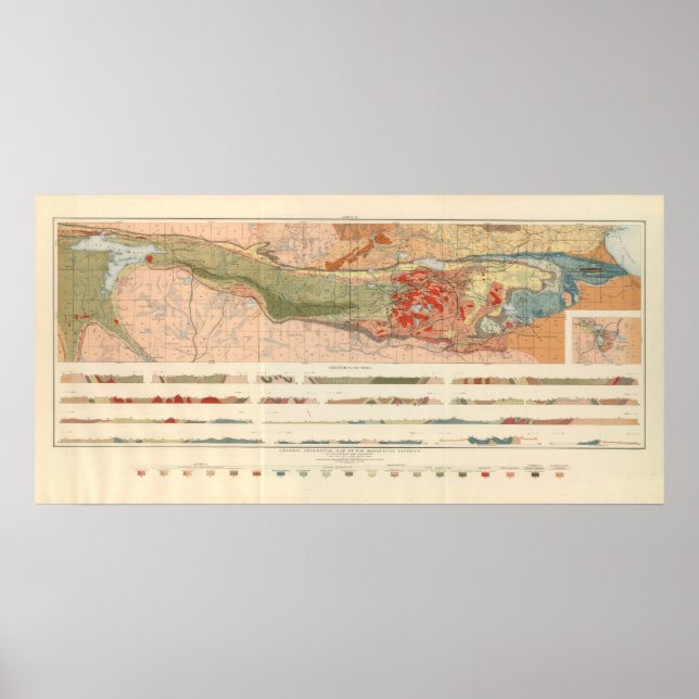 Póster Mapa geológico general del distrito de Marquette (Frente)