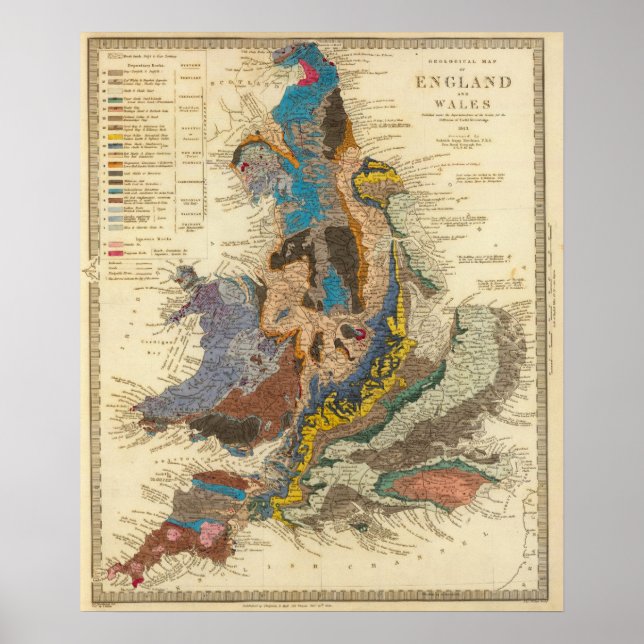 Póster Mapa geológico, Inglaterra, Gales (Frente)