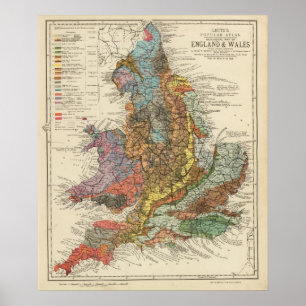 Póster Mapa geológico Inglaterra, País de Gales