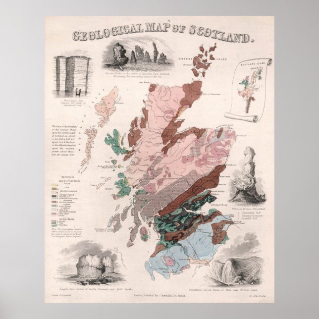 Póster Mapa geológico vintage de Escocia (1850) (Frente)