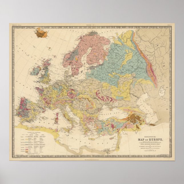 Póster Mapa geológico vintage de Europa (1856) (Frente)