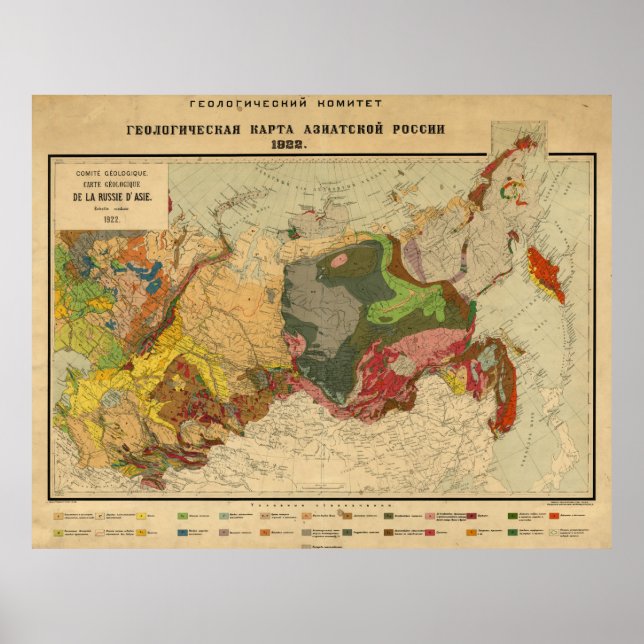 Póster Mapa geológico vintage de Rusia (1922) (Frente)