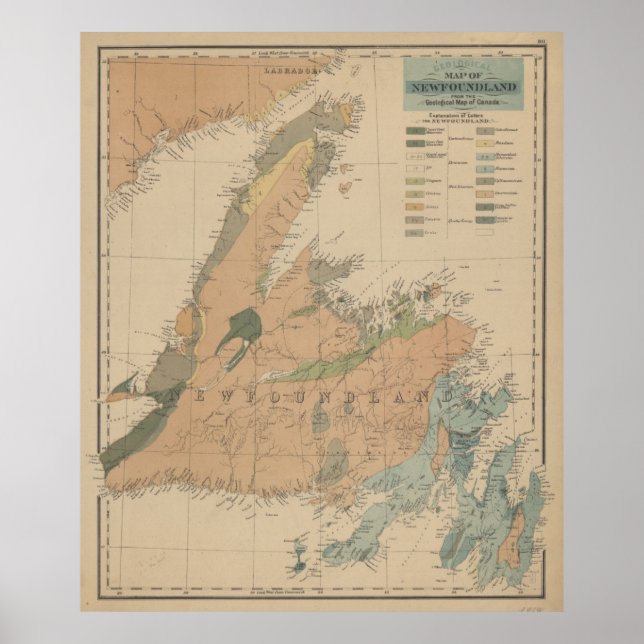 Póster Mapa geológico vintage de Terranova (1875) (Frente)