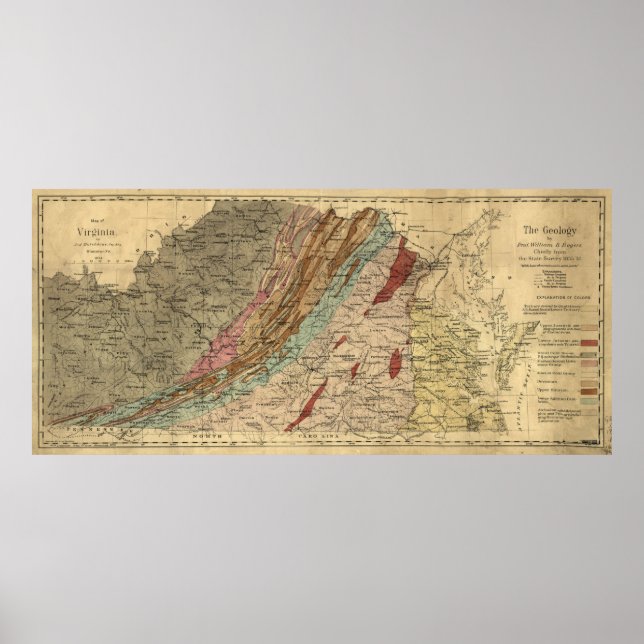 Póster Mapa geológico vintage de Virginia (1874) (Frente)