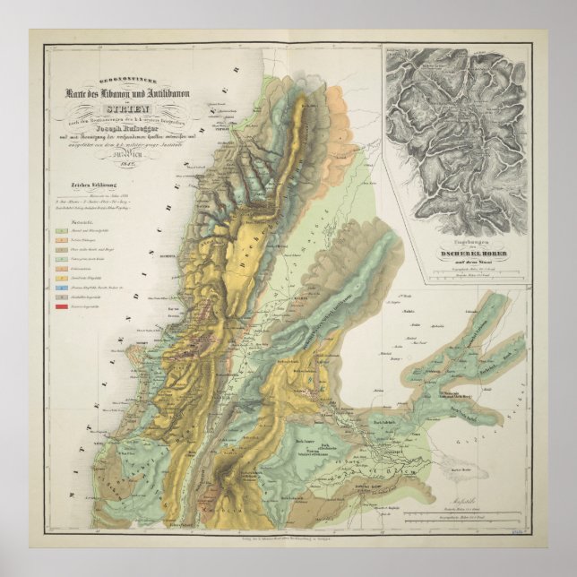 Póster Mapa geológico vintage del Líbano (1842) (Frente)