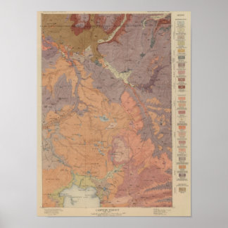 Póster Mapa geológico, Yellowstone National Part, Wyoming