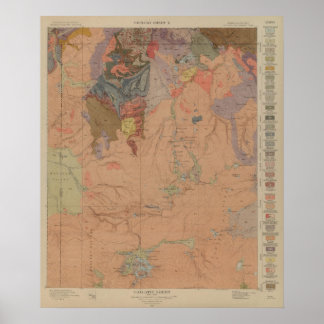 Póster Mapa geológico, Yellowstone National Part, Wyoming