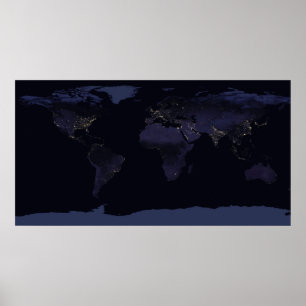 Póster Mapa Global de la Ciudad de la Tierra se ilumina d