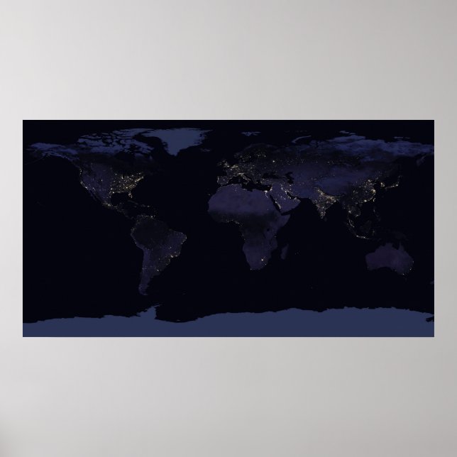 Póster Mapa Global de la Ciudad de la Tierra se ilumina d (Frente)