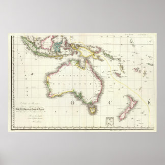 Póster Mapa grabado de Austria e Indonesia