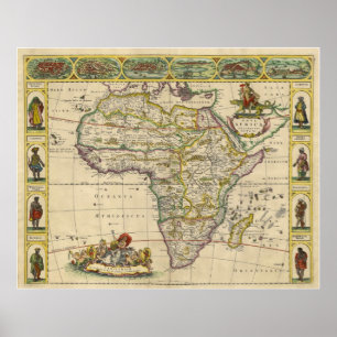 Póster Mapa grabado de cobre de África continental en 166
