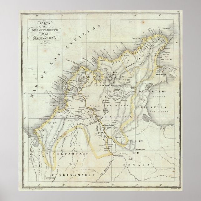 Póster Mapa grabado de Colombia (Frente)